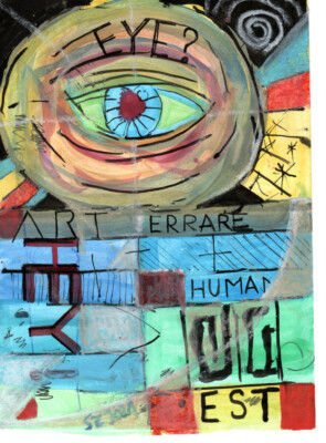 Auge im Dunkeln - Deckfarbe, Wachskreide, Tusche auf Papier eye in the dark